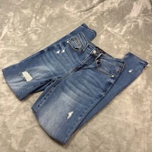 Judy Blue‎ Distressed Skinny Jeans Size 0/24 Rainbow Stitch Detail Denim (23x28)
